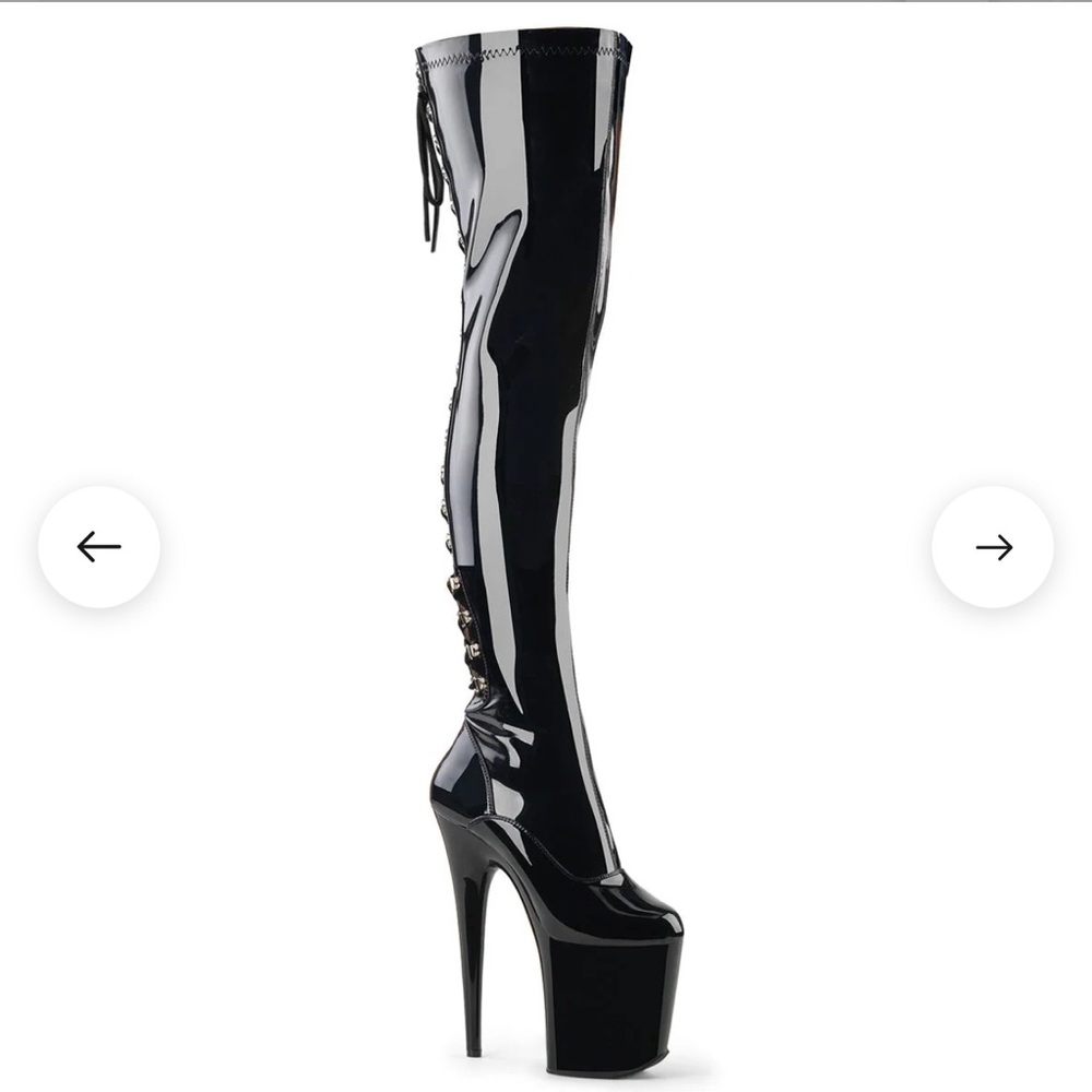Pleaser Black Patent Lace-Up Over-The-Knee Platform Boots - Picture 4 of 6